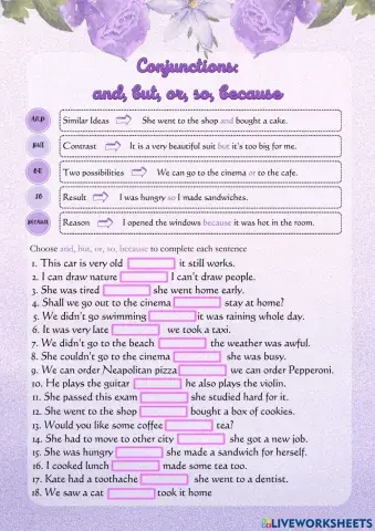 Conjunctions and,but,or,so,because