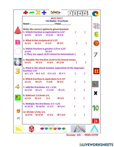 Mcq-vii maths-fractions