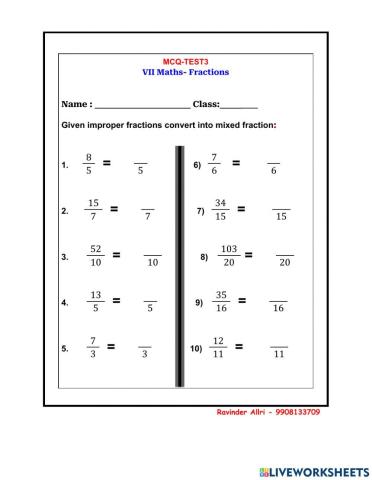 MCQ-TEST3-VI Maths- Fractions