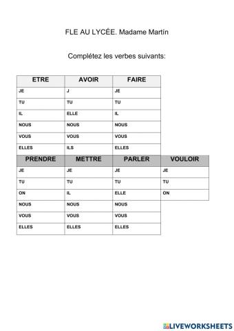 Verbes irréguliers présent - 1º ESO