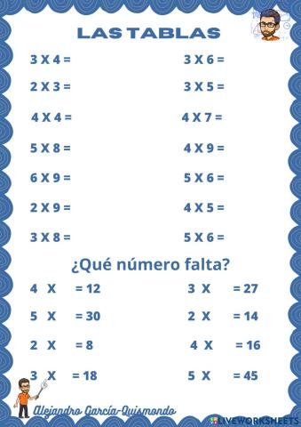 Repaso de tablas del 1 al 5