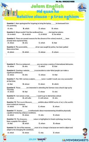 Menh de quan he -phan trac nghiem