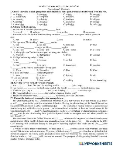 Đề luyện thi vào 6 trường Cầu Giấy Test 10