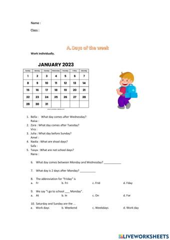 Days of week and month of year