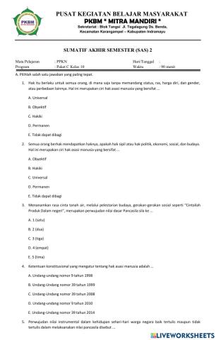 Soal PPKN SAS 2 KELAS 10