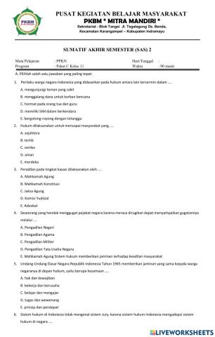 SOAl PPKN SAS 2 KELAS 11