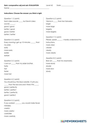 Comparative adjectives and adverbs