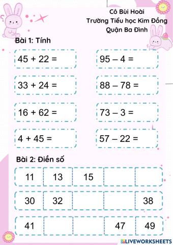 Cô Bùi Hoài: Phiếu bổ trợ lớp 1