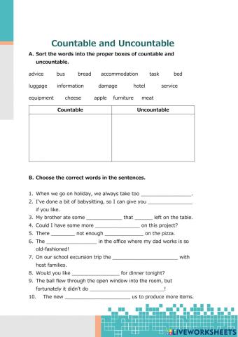 Countable and Uncountable Nouns