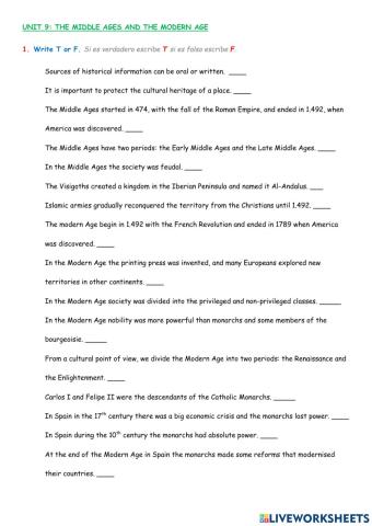 Unit 9 middle ages and modern age