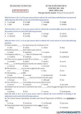 E9 Đề thi thử Bảy