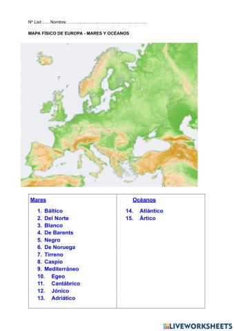 Mares y océanos de Europa
