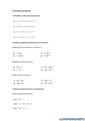 Ejercicios de álgebra