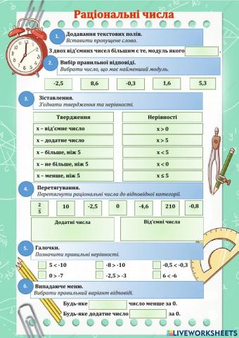 Раціональні числа. Всі види завдань.