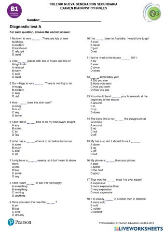 Diagnostic Exam