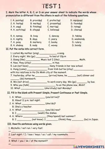 Present Simple, Present Continuous and Past Simple