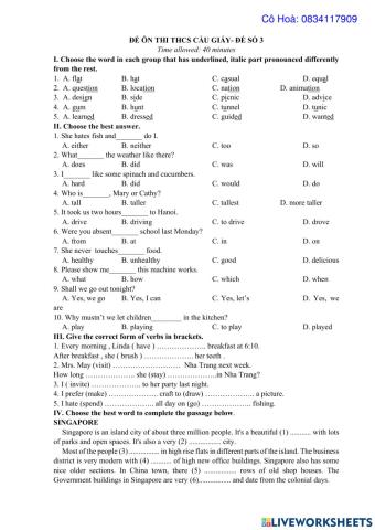 Đề luyện thi vào trường Cầu Giấy đề số 3