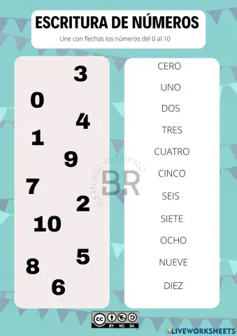 Unir con flechas números del 0 al 10