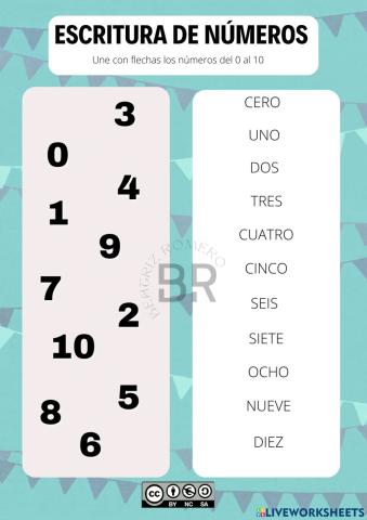 Unir con flechas números del 0 al 10