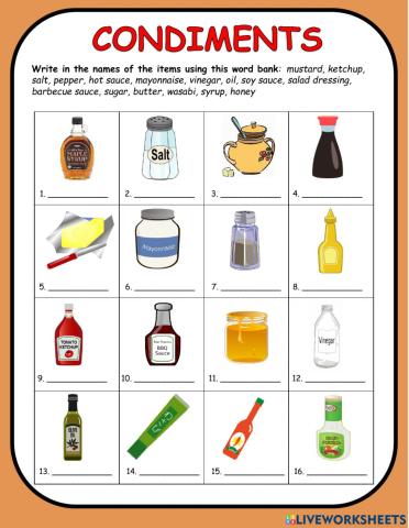 Condiments Vocabulary
