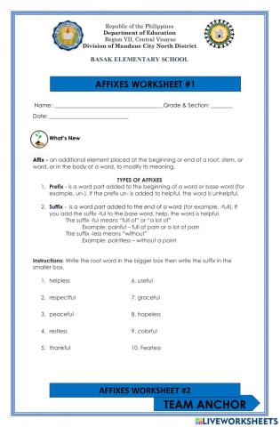 Prefixes and suffixes