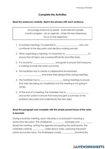 Complete the activities