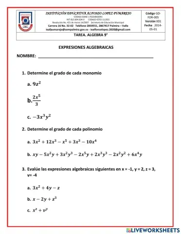 Expresiones algebraicas