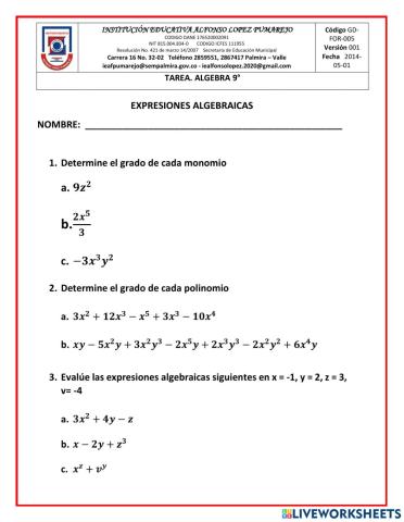 Expresiones algebraicas