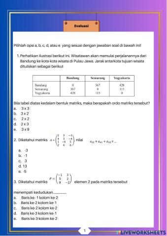 Soal evaluasi materi matriks