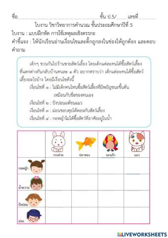กิจกรรมที่ 1.4.2 การใช้เหตุผลเชิงตรรกะ