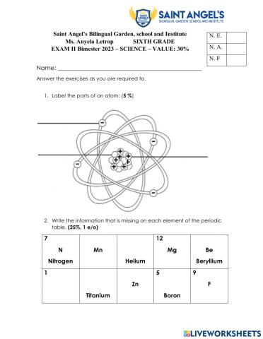 Science Exam 2nd partial