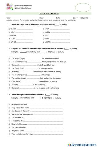 8th past simple regular