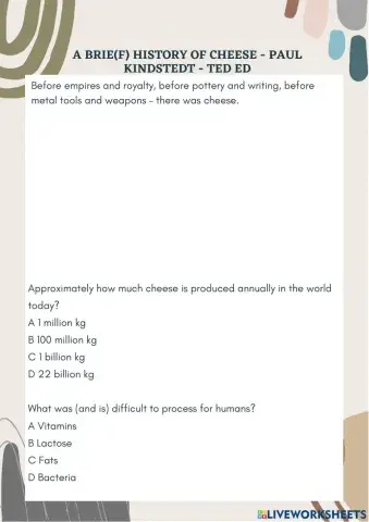 A Brief History of Cheese - Listening and Reading