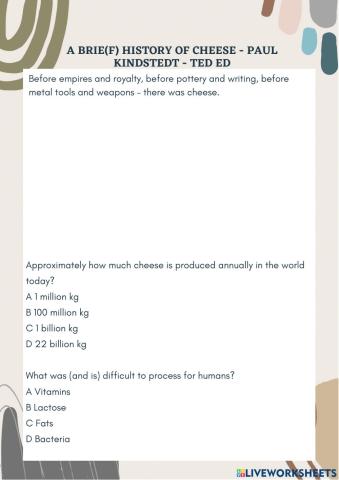 A Brief History of Cheese - Listening and Reading