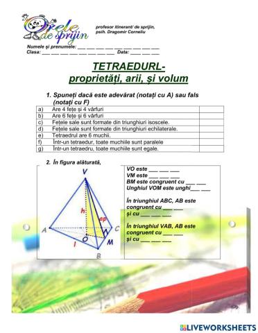 Tetraedrul- proprietăți, arii și volum