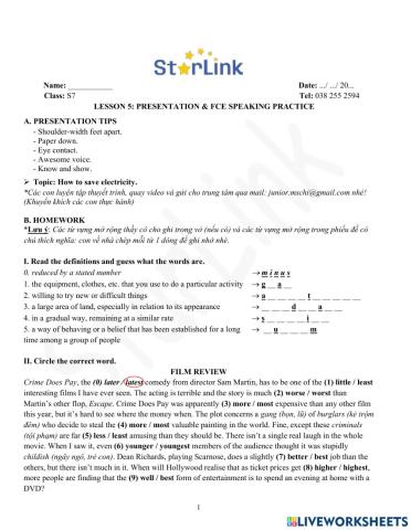 Foreign Teacher-S7-Week 5-Lesson 5-Presentation - FCE Speaking Practice