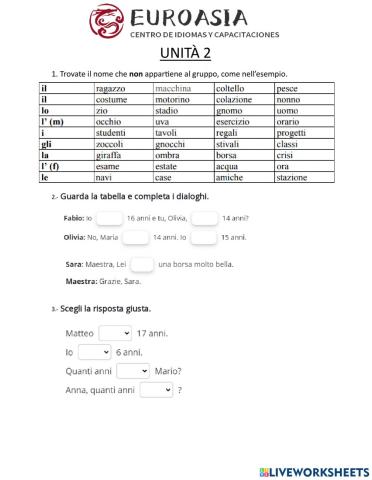 Unidad 2 libro 1 io imparo italiano