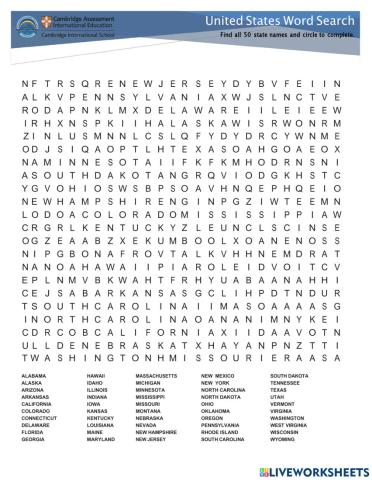 United State Word Search