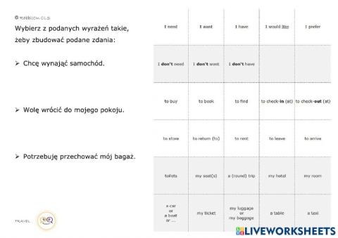 TRAVEL - budowanie zdań