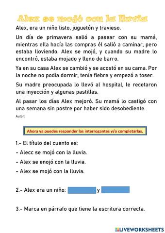 Alex se mojó con la lluvia