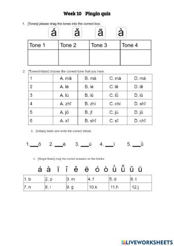 Pinyin quiz Term 1.1