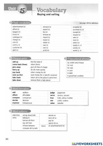 Destination B1- Unit 15 Vocabulary