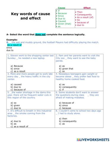 Key words of cause and effect