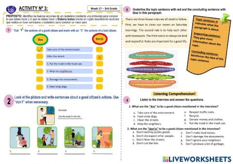 Worksheet of week 17-third grade