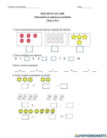 Adunarea și scăderea numerelor naturale în concentrul 0-10