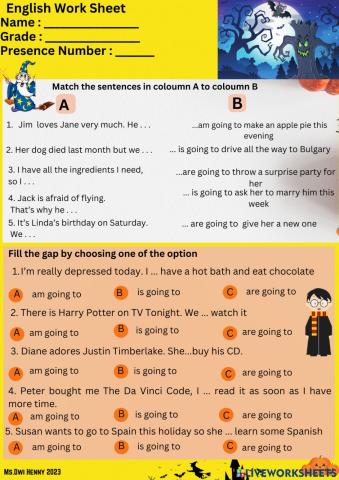 Worksheet -to be going to-