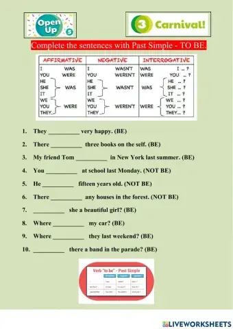 UP5U3 GRAMMAR past simple verb to be.