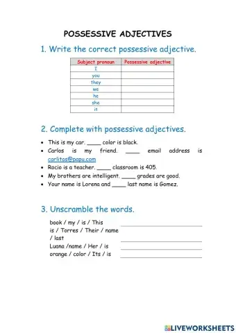 B00 Possessive adjectives