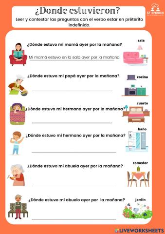 El verbo estar en pretérito y ubicación lugares de la casa