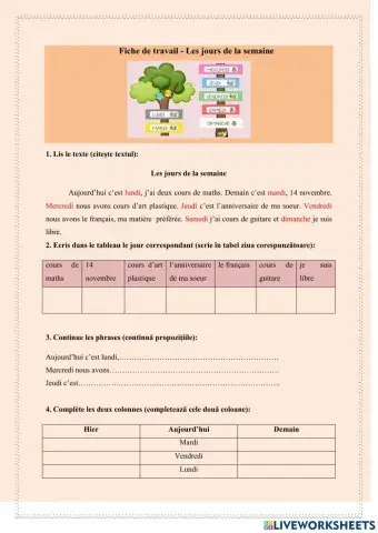 Les jours de la semaine - Fiche de travail (CES)
